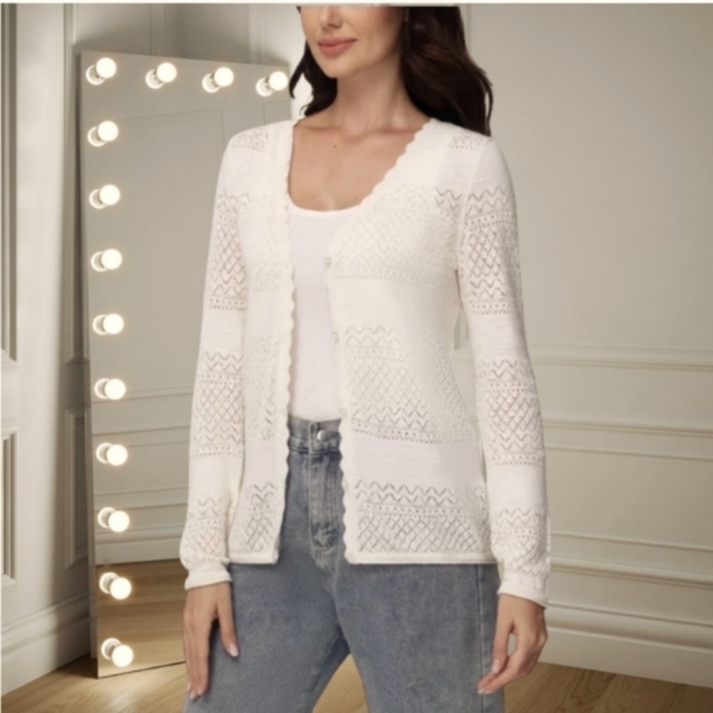 Frye Pointelle Cardigan in Cream color  Women's Sweater NWT